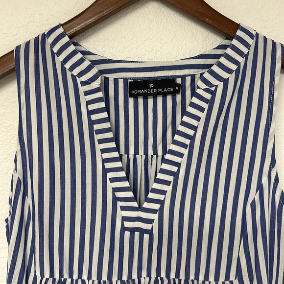Pomander Place Tuckernuck Blue White Stripe Sleeveless Cotton Poplin Kenzo Dress - Picture 4 of 11